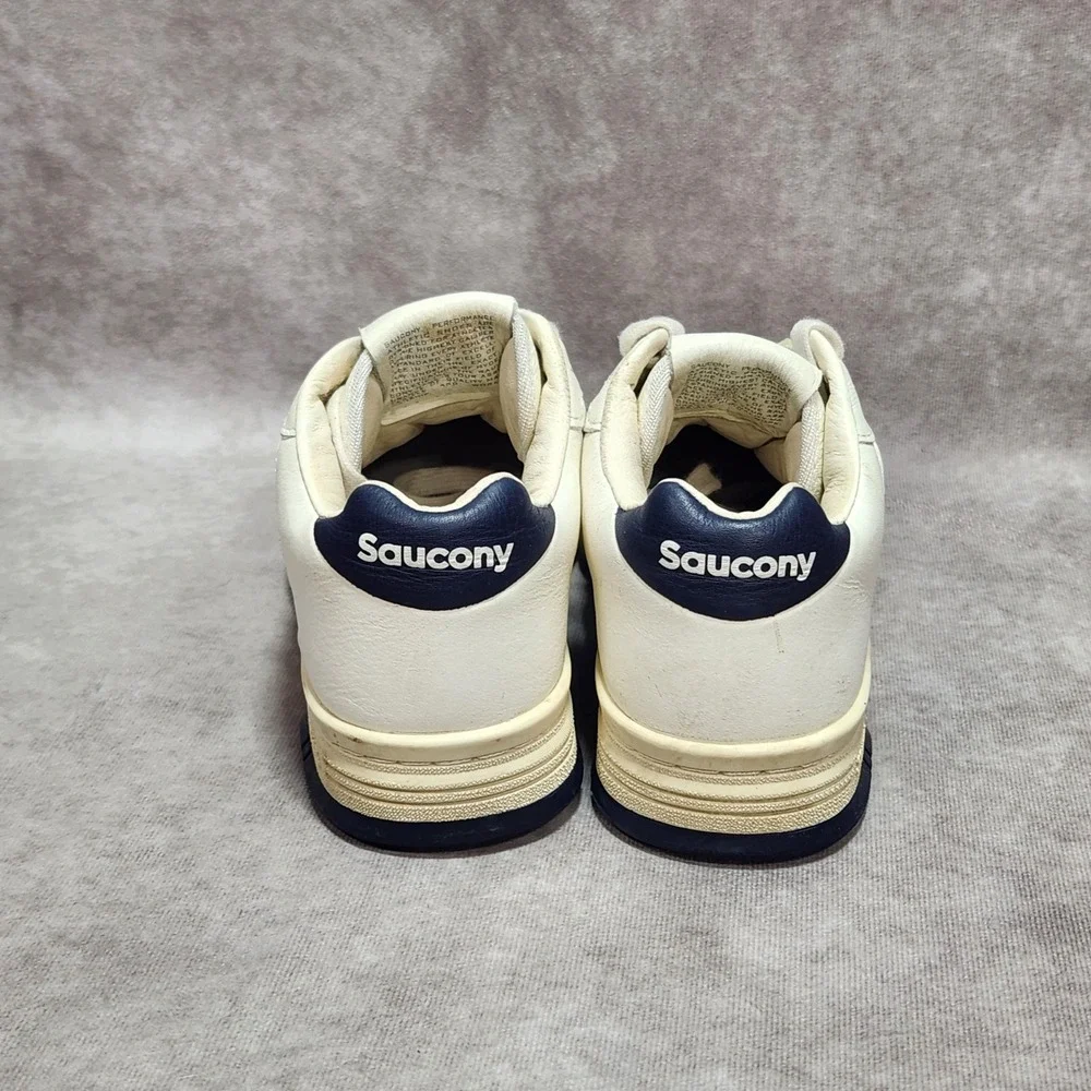 Saucony Spot-bilt Sonic Low Cream Navy Leather Suede Sneakers Mens 6 Womens 7.5